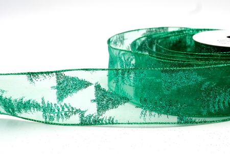 Green - Glittered Pine Trees Wired Ribbon_KF7718GH-3