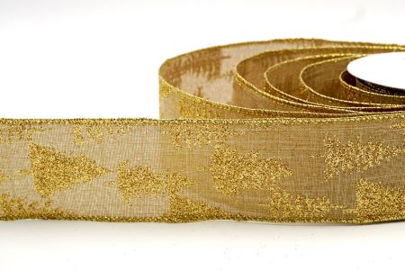 Natural - Glittered Pine Trees Wired Ribbon_KF7719G-13