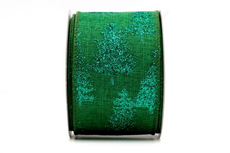 Green - Glittered Pine Trees Wired Ribbon_KF7719GC-3-127