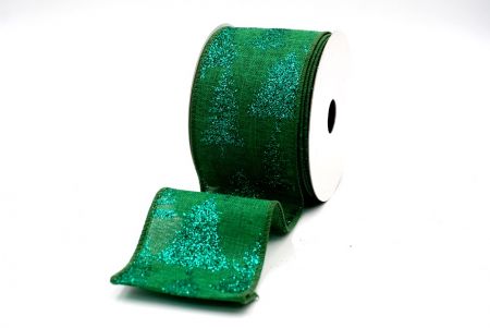 Green - Glittered Pine Trees Wired Ribbon_KF7719GC-3-127
