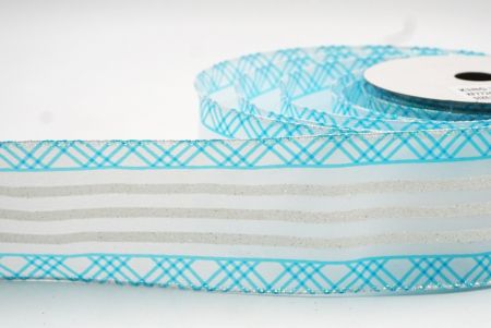 Light Blue Glitter Stripes and Overlapping Triangle Wired Ribbon_KF7724GN-12