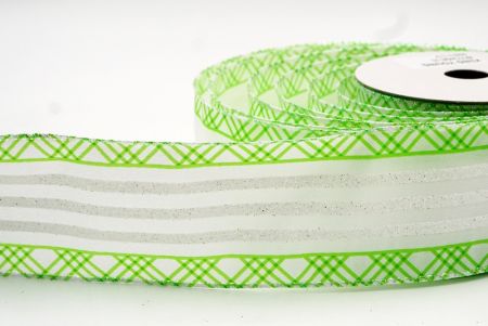 Light green Glitter Stripes and Overlapping Triangle Wired Ribbon_KF7724GN-15