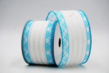 Light Blue/White Glitter Stripes and Overlapping Triangle Wired Ribbon_KF7725GC-12-217