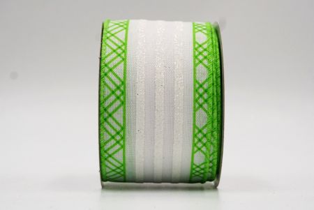 Light Green/White Glitter Stripes and Overlapping Triangle Wired Ribbon_KF7725GC-15-190