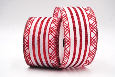 Dark red Glitter Stripes and Overlapping Triangle Wired Ribbon_KF7726GR-7