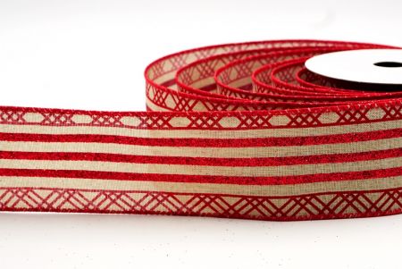 LightBrown/Dark red Glitter Stripes and Overlapping Triangle Wired Ribbon_KF7727GC-13-7