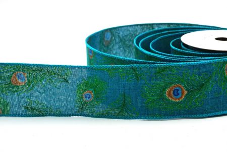 Blue Green Peacock Feather DesignWired Ribbon_KF7728GC-55-55