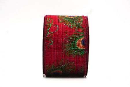 Red Peacock Feather DesignWired Ribbon_KF7728GC-8-8