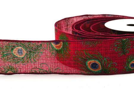 Red Peacock Feather DesignWired Ribbon_KF7728GC-8-8