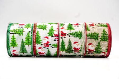 Santa Claus and Pine Tree Wired Ribbon - Santa Claus and Pine Tree Wired Ribbon