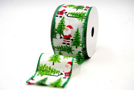 White and Green Edge - Santa Claus and Pine Tree Wired Ribbon_KF7730GC-1-49
