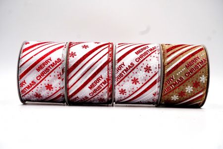 Christmas Stripes & Snow Flakes Design Wired Ribbon - Christmas Stripes & Snow Flakes Design Wired Ribbon