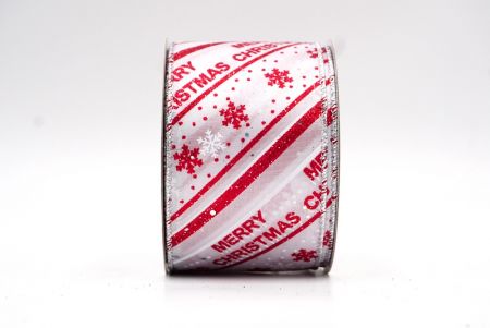 Nastro con design di righe natalizie bianche e argento e fiocchi di neve, con filo_KF7733G-1