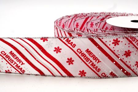 White & Silver Christmas Stripes & SnowFlakes DesignWired Ribbon_KF7733G-1