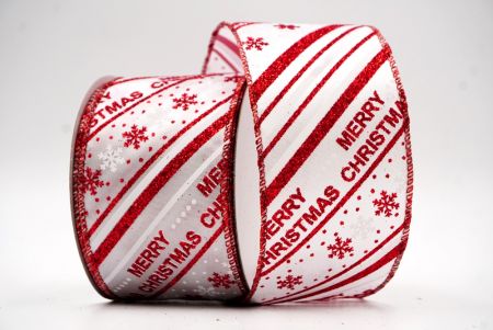 Λευκή & Κόκκινη Κορδέλα με Χριστουγεννιάτικες Ρίγες & Χιονονιφάδες Σχέδιο_KF7734GR-1
