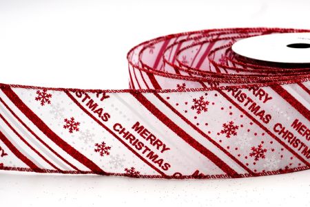 सफेद और लाल क्रिसमस स्ट्राइप्स और स्नोफ्लेक्स डिजाइन वायर्ड रिबन_KF7734GR-1