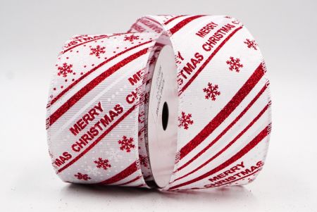 Ruban filaire avec motif de rayures de Noël blanches et blanches et flocons de neige_KF7735GC-1