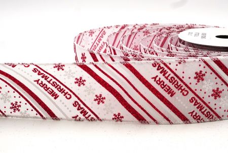 Fehér & Fehér Karácsonyi csíkok & Hópelyhek minta drótkötésű szalag_KF7735GC-1