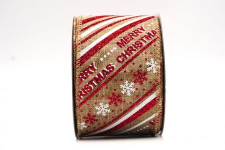 Brown Christmas Stripes & SnowFlakes DesignWired Ribbon_KF7736GC-13-183