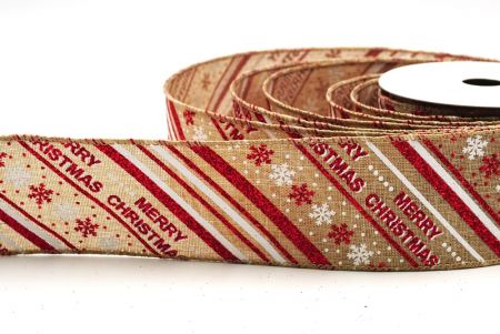 Ruban filaire avec motif de rayures de Noël brunes et flocons de neige_KF7736GC-13-183