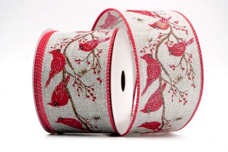 Gray - Cardinal Bird and Butterfly Wired Ribbon_KF7743GC-50-7