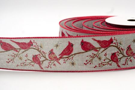 Gray - Cardinal Bird and Butterfly Wired Ribbon_KF7743GC-50-7