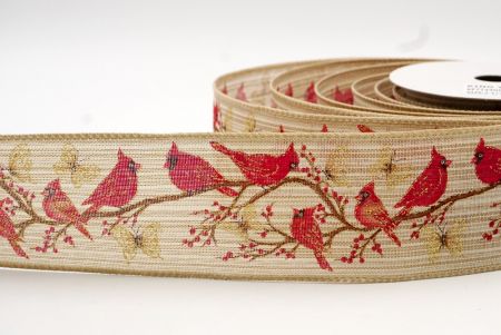 Khaki - Cardinal Bird and Butterfly Wired Ribbon_KF7744GC-13-183