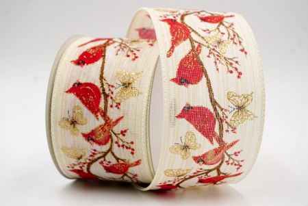 Cream - Cardinal Bird and Butterfly Wired Ribbon_KF7744GC-2-2