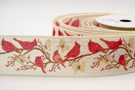 Cream - Cardinal Bird and Butterfly Wired Ribbon_KF7744GC-2-2