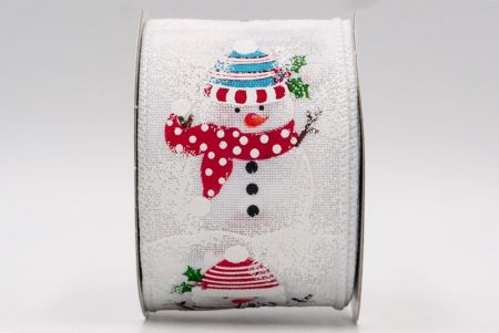 Wit - Sneeuwman in blauw en roze gestreepte en gepunte kleding lint_KF7745GC-1T-1