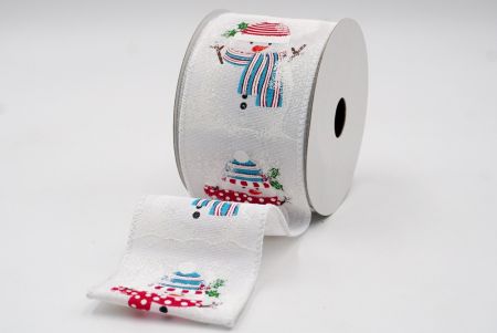 White - Snowman in Blue and Pink Stripe and Polka Dots Attire Ribbon_KF7745GC-1T-1