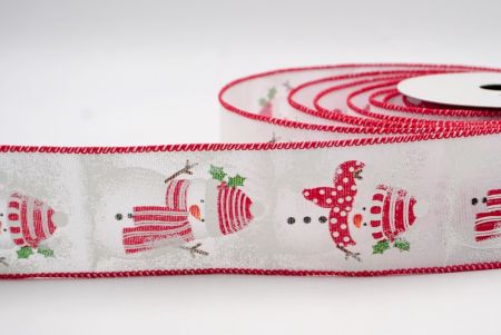 White - Snowman in Blue and Red Stripe and Polka Dots Attire Ribbon_KF7745GCR-7