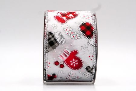 Λευκό, Κόκκινο & Μαύρο Σχέδιο Χριστουγεννιάτικα Γάντια Ενσύρματο Κορδόνι_KF7747G-1