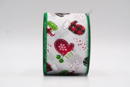 Nastro con design di guanti di Natale bianco, rosso, nero e verde con filo_KF7748GC-1-49