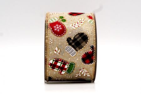 Ruban câblé avec design de gants de Noël brun clair, rouge et noir_KF7749GC-13-183