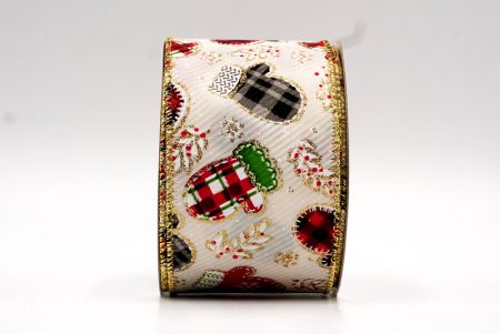 Ruban câblé avec design de gants de Noël blanc, rouge, noir et or_KF7750G-2