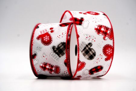 Nastro con design di guanti di Natale bianco, rosso, nero e rosso con filo_KF7750GC-1-7