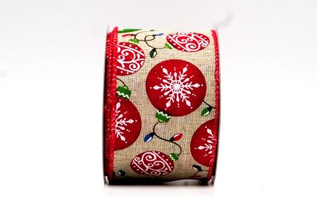 Кремовая и красная рождественская лента с шарами и огнями_KF7760GC-13-7