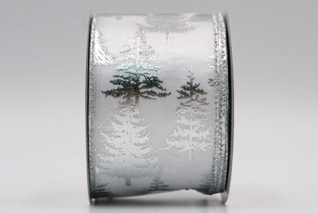 White - Silver Glossy Pine Tree Ribbon_KF7761G-1