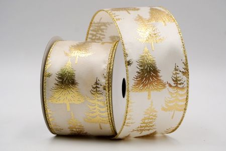 Cream - Gold Glossy Pine Tree Ribbon_KF7761G-2