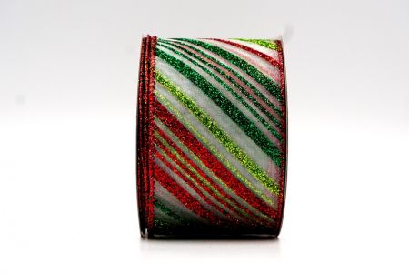 Red,Green,LightGreen Glittery Diagonal Stripe Wired Ribbon_KF7765GR-1H