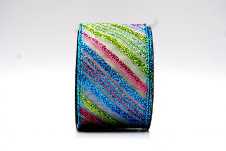 Blue,Pink,LightGreen Glittery Diagonal Stripe Wired Ribbon_KF7765GT-1T
