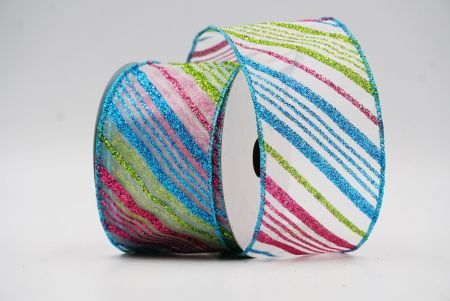 Blue,Pink,LightGreen Glittery Diagonal Stripe Wired Ribbon_KF7765GT-1T