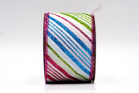 Blue,Pink,LightGreen Glittery Diagonal Stripe Wired Ribbon_KF7766GF-1T