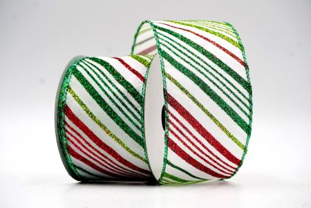 Green,Red,LightGreen Glittery Diagonal Stripe Wired Ribbon_KF7766GH-1H