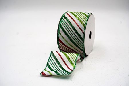 Green,Red,LightGreen Glittery Diagonal Stripe Wired Ribbon_KF7766GH-1H