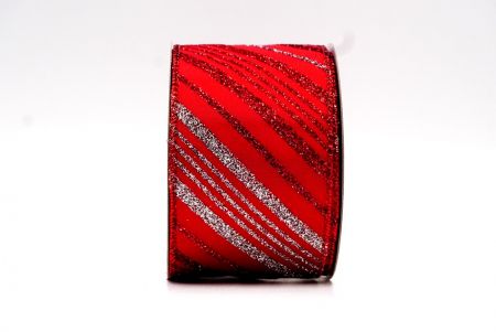 Red,Silver Glittery Diagonal Stripe Wired Ribbon_KF7767GR-7