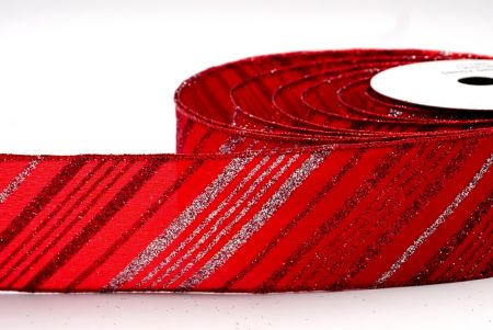 Красная, серебряная блестящая диагональная полосатая проволочная лента_KF7767GR-7