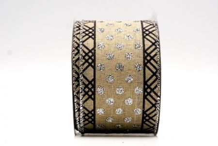 Kremowa taśma z brokatowymi kropkami w kolorze srebrnym i srebrnymi trójkątnymi krawędziami_KF7770G-13