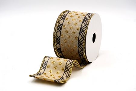 Cream & Gold Glitter Dots & Overlapping triangle Edge Wired Ribbon_KF7770G-14